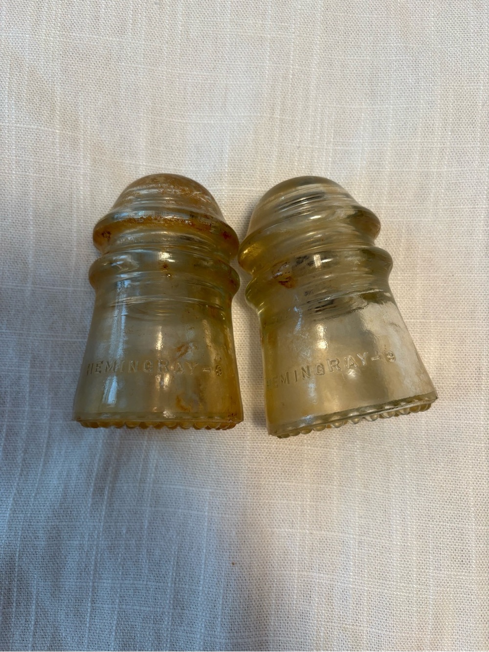 Lot of 2 Vintage Hemingray No. 9 Glass Telephone Insulators Clear Made in USA